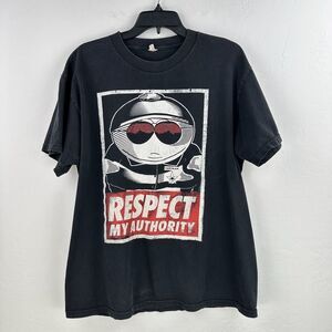 Alstyle Tshirt Mens L Black White Cartman Respect My Authority‎ South Park